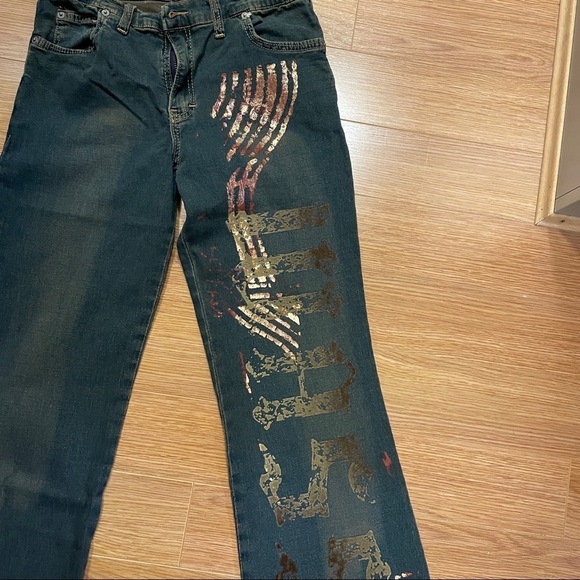 AMNS Jean's Original Amnesia Y2K Dirty Wash Mid Rise Flared Jean - Picture 6 of 16